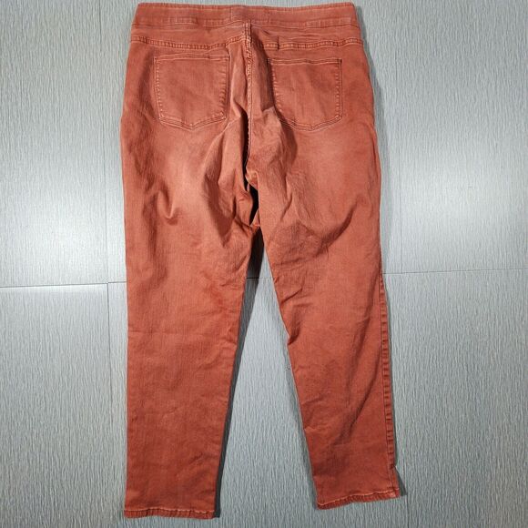 Soft Surroundings Pull On Jeans L Rusty Red Straight High Rise Comfort Waist - Picture 6 of 12